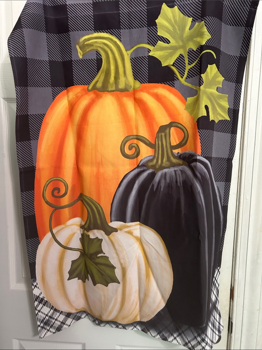 Fall Pumpkin Trio Decorative Flag - Orange, Black & White